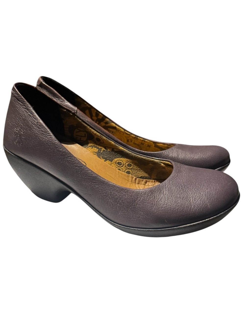 Fly Girl London Purple Leather Chunky Heel Pumps Shoes Size 8 Y2K Indie